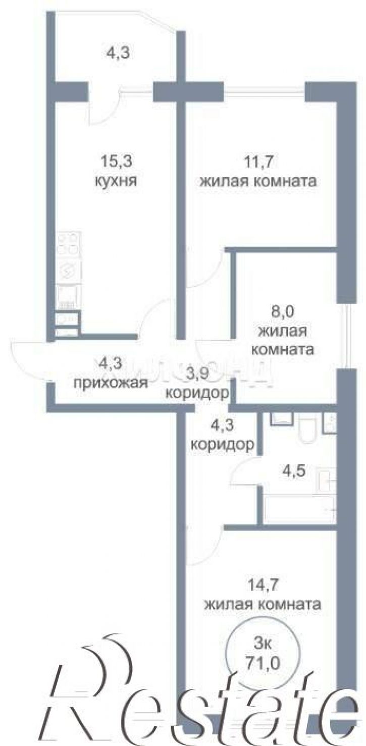 3-комн квартира 4-й микрорайон, д.22